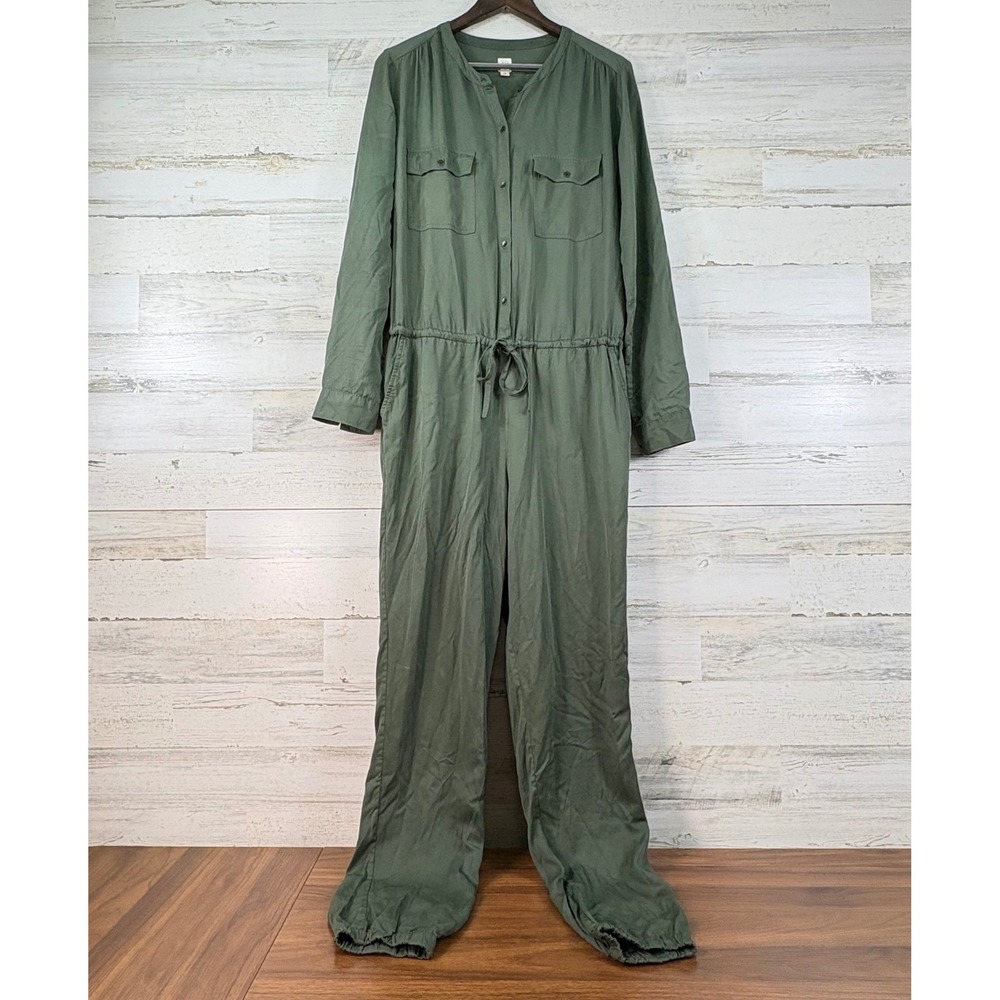 GAP Womens Utility Jumpsuit Jungle Olive Green Modal‎ Long Sleeve Tall Medium